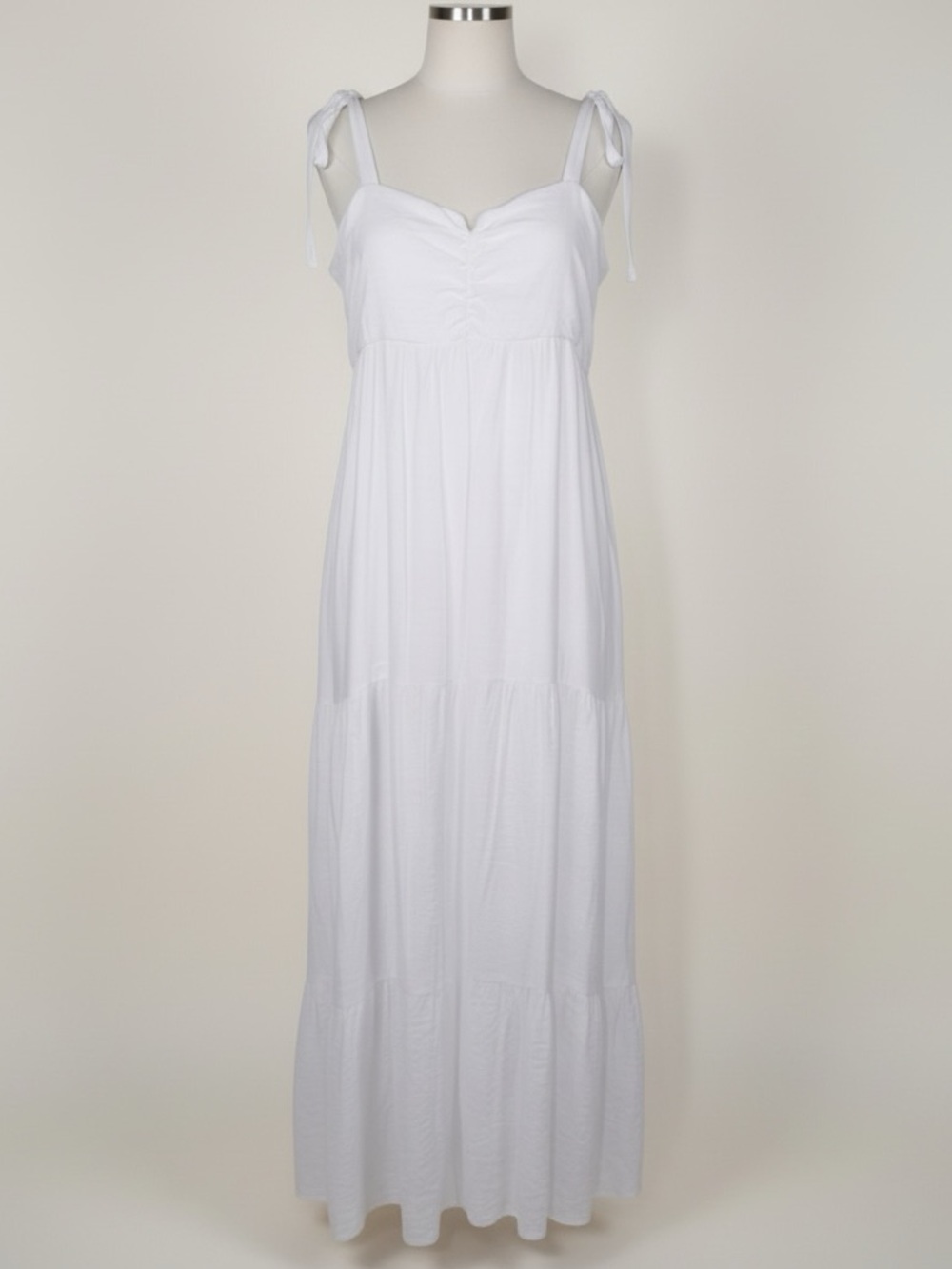 Express White Maxi Dress with Tied Straps on Top and Sweetheart Bodice
